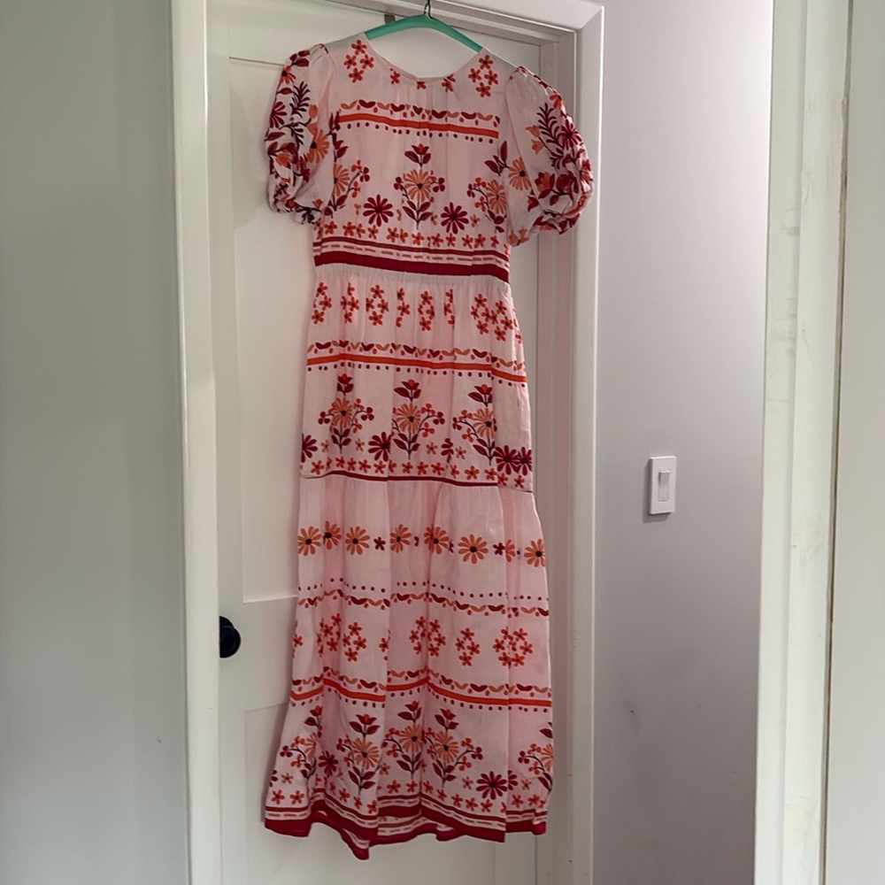 Banjanan 100% linen Midi elastic waist gathered dress